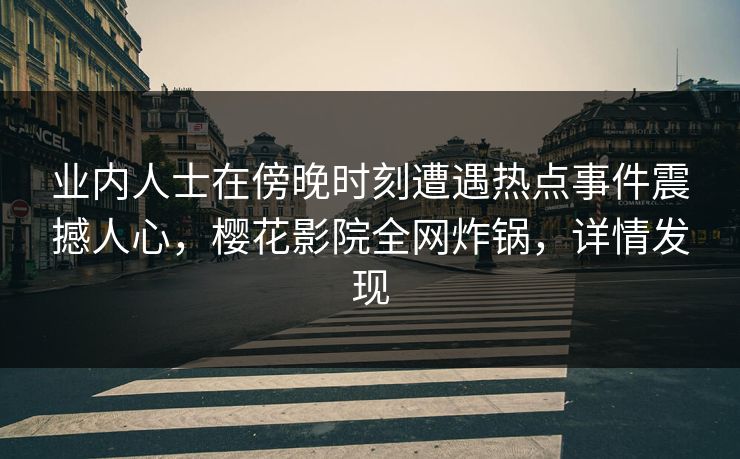业内人士在傍晚时刻遭遇热点事件震撼人心，樱花影院全网炸锅，详情发现